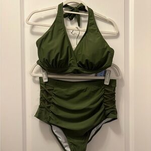 Olive Green Halter Bikini Set